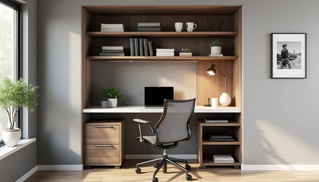 découvrez comment transformer un placard en un coin bureau sur mesure, optimisant l'espace et alliant fonctionnalité et design pour un intérieur pratique et élégant.