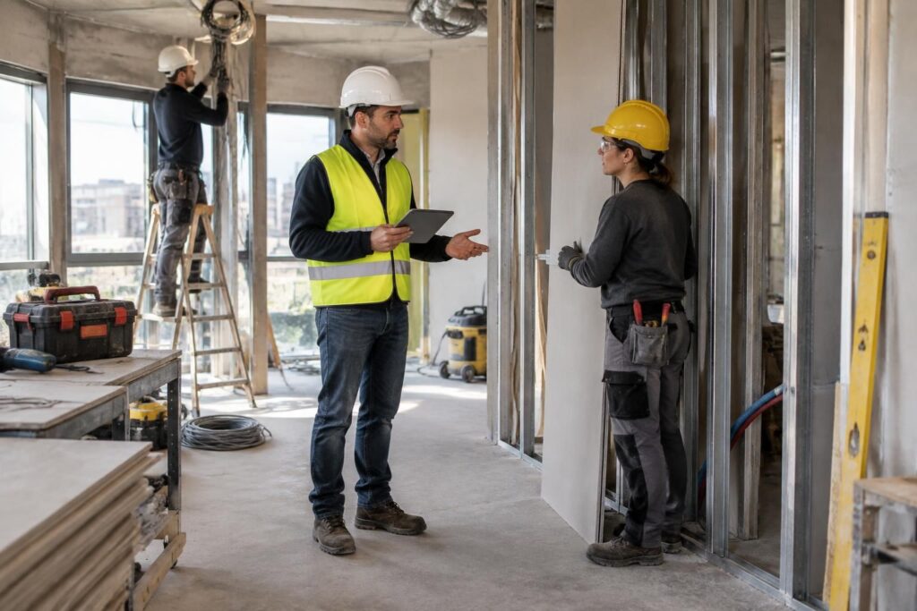 découvrez le rôle du conducteur de travaux sur un chantier intérieur : coordination des équipes, suivi du planning, contrôle des coûts et de la qualité, et respect des règles de sécurité.